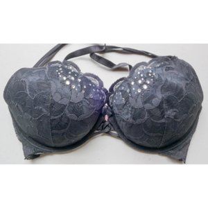 Victoria's Secret Bra Black Lace Rhinestone Detailing Size 34D